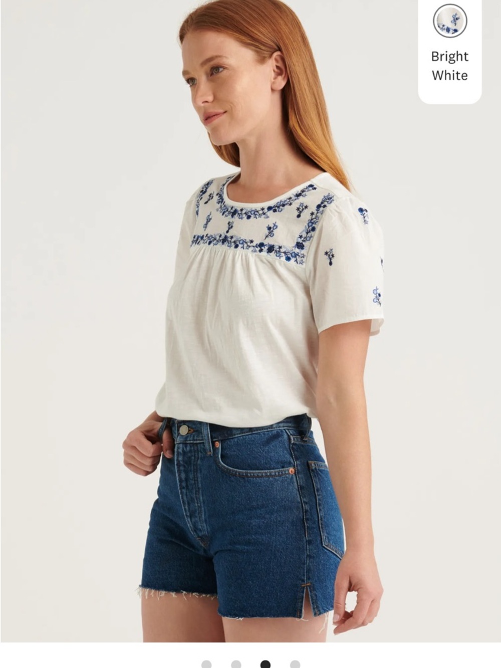 Lucky Brand White Short-Sleeve Top with Blue Floral Embroidery - Picture 6 of 7